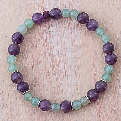 Amethyst and aventurine beaded stretch bracelet, Fantastic Adventure