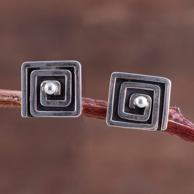 Sterling silver button earrings, Maze Treasures