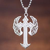 Sterling silver filigree pendant necklace,