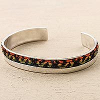Sterling silver and wool cuff bracelet,