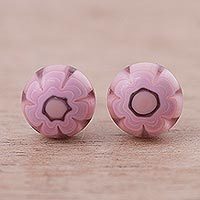 Blown glass flower stud earrings,
