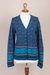 100% alpaca cardigan, 'Soft Azure' - 100% Alpaca Wool Cardigan in Azure and Smoke from Peru (image 2b) thumbail
