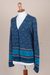 100% alpaca cardigan, 'Soft Azure' - 100% Alpaca Wool Cardigan in Azure and Smoke from Peru (image 2c) thumbail