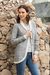 100% alpaca cardigan, 'Textured Andes' - Alpaca Wool Cardigan Prussian Blue Antique White from Peru thumbail