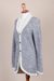 100% alpaca cardigan, 'Textured Andes' - Alpaca Wool Cardigan Prussian Blue Antique White from Peru (image 2b) thumbail