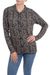 100% alpaca cardigan, 'Floral Trails' - 100% Alpaca Wool Floral Cardigan in Black and Tan from Peru thumbail