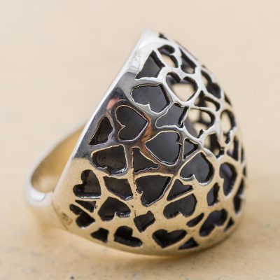 Sterling silver cocktail ring, Little Shadow Hearts