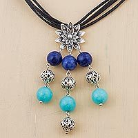Lapis lazuli and amazonite pendant necklace,