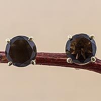 Gold plated smoky quartz stud earrings,