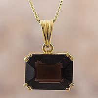 Gold plated smoky quartz pendant necklace,