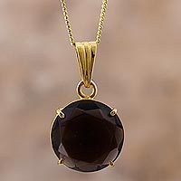 Gold plated smoky quartz pendant necklace,