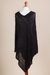 Poncho, 'Black Tulip Petal' - Long Black Women's Poncho from Peru (image 2e) thumbail