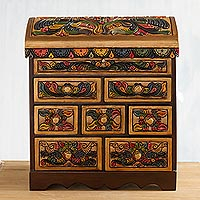 Cedar and leather jewelry box Shimmering Eagle Peru