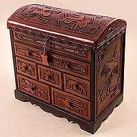 Cedar and leather jewelry box Nazca Peru