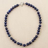 Lapis lazuli and silver beaded necklace,
