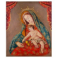 'Our Lady of the Little Bird' - Religious Art Colonial Replica Painting of Mary and Jesus