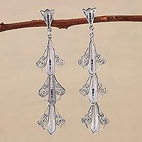 Sterling silver filigree dangle earrings,