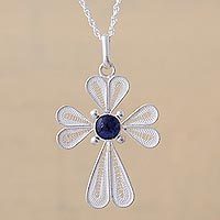 Sodalite filigree pendant necklace,