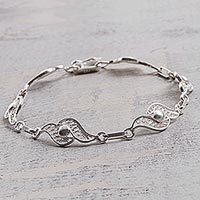 Sterling silver filigree link bracelet,