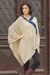 Poncho, 'Tan and Navy Beam of Light' - Tan and Navy Blue Peruvian Knit Bohemian Drape Poncho thumbail