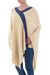 Poncho, 'Tan and Navy Beam of Light' - Tan and Navy Blue Peruvian Knit Bohemian Drape Poncho (image 2b) thumbail