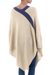 Poncho, 'Tan and Navy Beam of Light' - Tan and Navy Blue Peruvian Knit Bohemian Drape Poncho (image 2c) thumbail