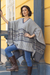 Cotton blend poncho, 'Memories Past in Blue' - Bohemian Poncho in Blue Geometric Pattern from Peru (image 2) thumbail