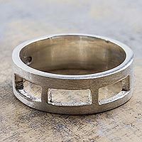 Sterling silver band ring, 'Long Windows' - Sterling Silver Openwork Band Ring 925 Jewelry from Peru