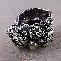 Sterling silver and pyrite band ring,