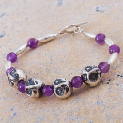 Amethyst beaded bracelet, Violet Owls
