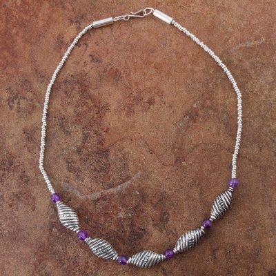 Amethyst beaded necklace, Purple Shells