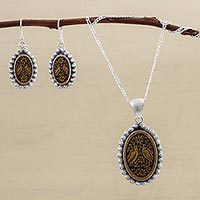 Sterling silver and mate gourd jewelry set,
