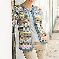 Multicolor 100% Alpaca Cardigan Sweater from Peru,'Sweet Cake'