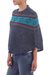 100% alpaca mini poncho, 'Andean Evening' - Blue 100% Alpaca Wool Mini Poncho from Peru (image 2b) thumbail