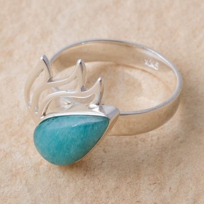 Amazonite and Sterling Silver Cocktail Ring from Peru