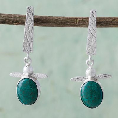 Chrysocolla dangle earrings, Flying Turtles
