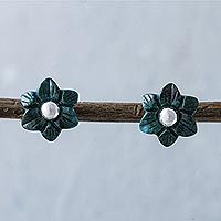 Chrysocolla flower stud earrings,