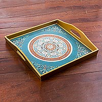 Reverse painted glass tray Floral Tea Peru