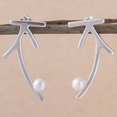 Cultured pearl drop earrings, Modern Branches
