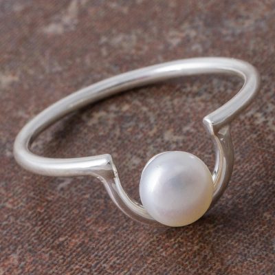 Cultured Pearl and Silver U-Shaped Cocktail Ring from Peru