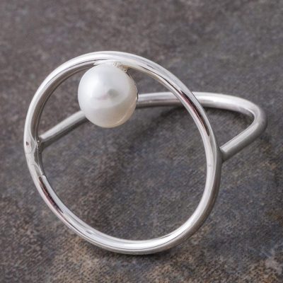 Cultured Pearl and Silver Circular Cocktail Ring from Peru