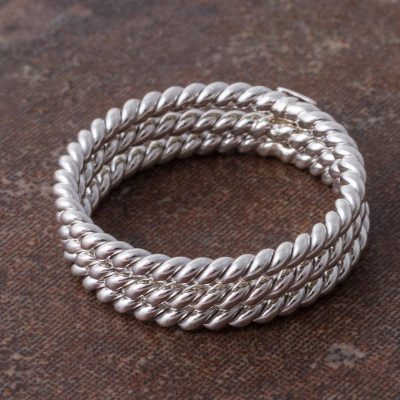 Sterling silver stacking rings, Three Ropes (set of 3)