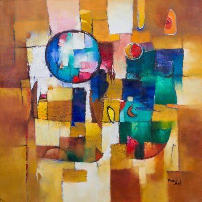 'Occult Symbology' - Gold Tone Signed Abstract Painting by a Peruvian Artist