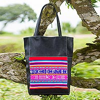 Cotton accent faux leather tote handbag Cultural Rainbow Peru