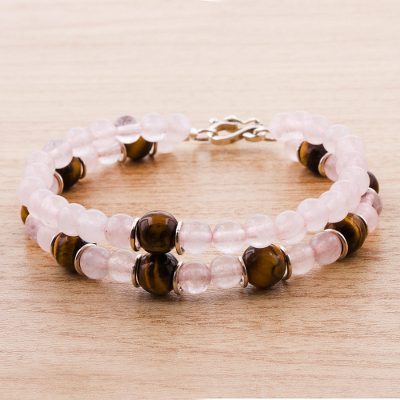Tigers eye and rose quartz beaded bracelet, Rosy Seduction