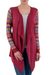 Cotton blend cardigan, 'Pisac Market in Wine' - Wine Open Front Cardigan with Multicolor Sleeves thumbail