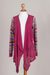 Cotton blend cardigan, 'Pisac Market in Wine' - Wine Open Front Cardigan with Multicolor Sleeves (image 2d) thumbail