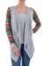 Cotton blend cardigan, 'Market Walk in Ash Grey' - Solid Grey Open Cardigan with Multicolored Patterned Sleeves thumbail