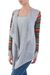 Cotton blend cardigan, 'Market Walk in Ash Grey' - Solid Grey Open Cardigan with Multicolored Patterned Sleeves (image 2b) thumbail