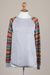 Cotton blend sweater, 'Cusco Market in Ash Grey' - Grey Tunic Sweater with Multi Color Patterned Sleeves (image 2d) thumbail